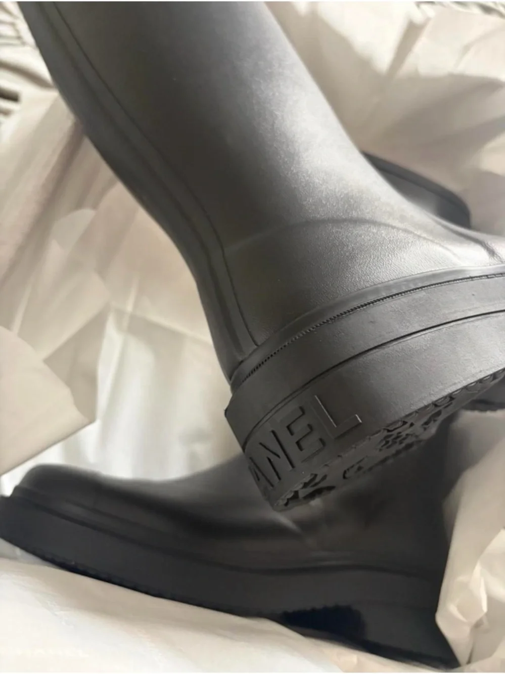 CHANEL Black Rain Boots size 38 - Picture 3 of 4